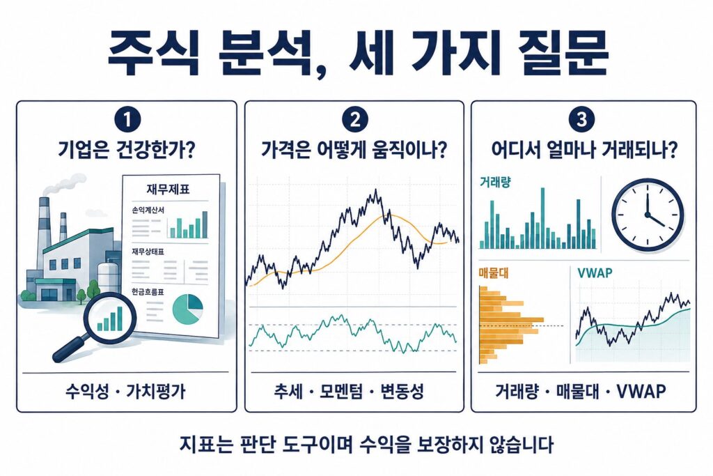 기업·가격·거래를 구분하는 주식 분석 개념도
